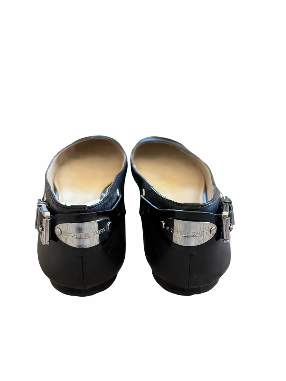 Michael Kors Black Dion Leather Cap-Toe Ballet Flats Size 10